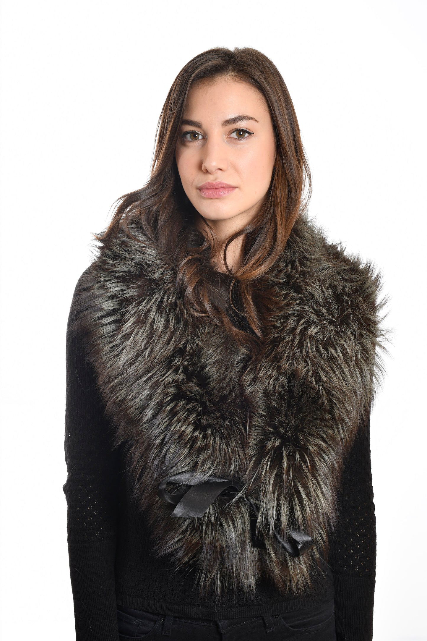 Collo a scialle in volpe verde militare