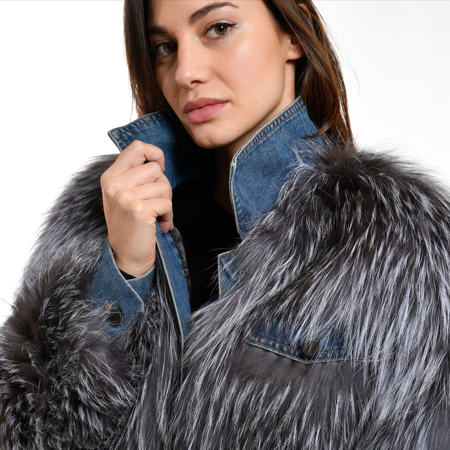 Giacca Jeans in volpe argentata