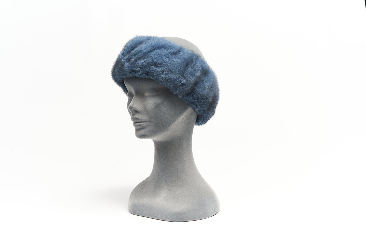 Fascia per capelli in visone azzurro