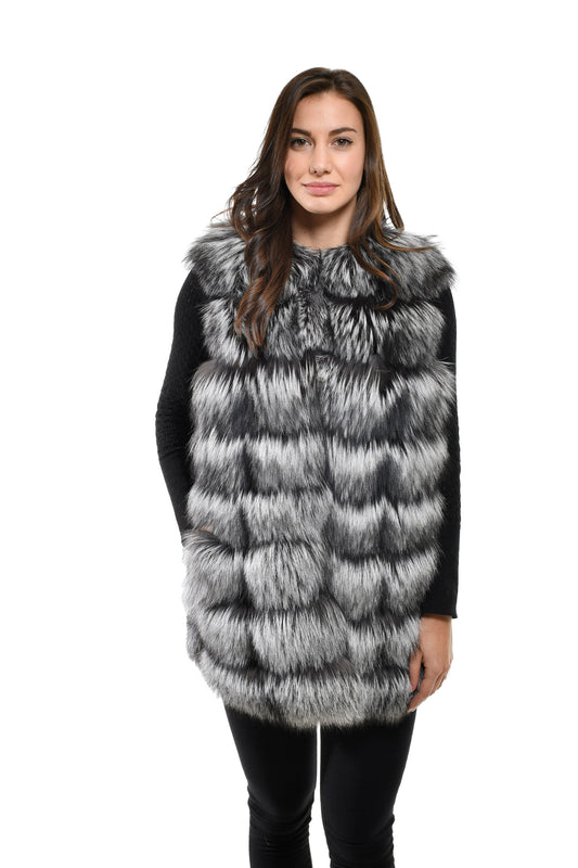 Gilet in volpe argentata naturale